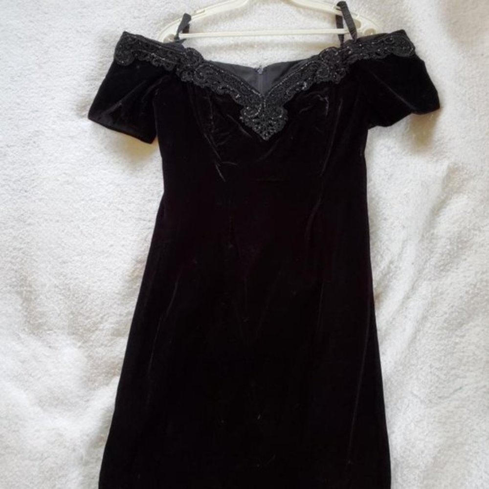 Black Strapless Velveteen Dress, Sz XS/S